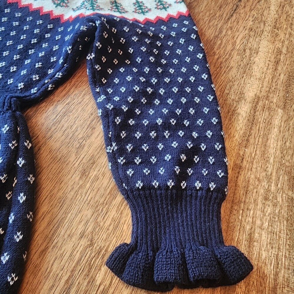 Janie And Jack Dress Girls 18-24 Months Blue Sweater Fair Isle Trees Winter Knit - Picture 3 of 15